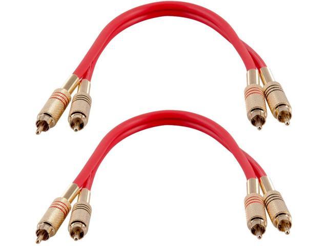 Seismic Audio - SAPRCA1-2 Pack of Premium 1 Foot Dual RCA Male to Dual RCA Male Audio Patch Cables - Red and Red - 2-RCA to 2-RCA Audio Cord