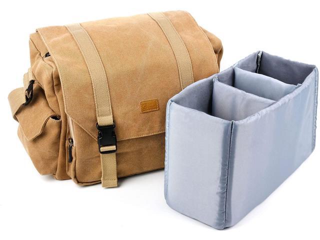 DURAGADGET Tan-Brown Large Sized Canvas Carry Bag with Multiple Pockets /& Customizable Interior Compartment Compatible with Easypix A4 Digital-Scanner