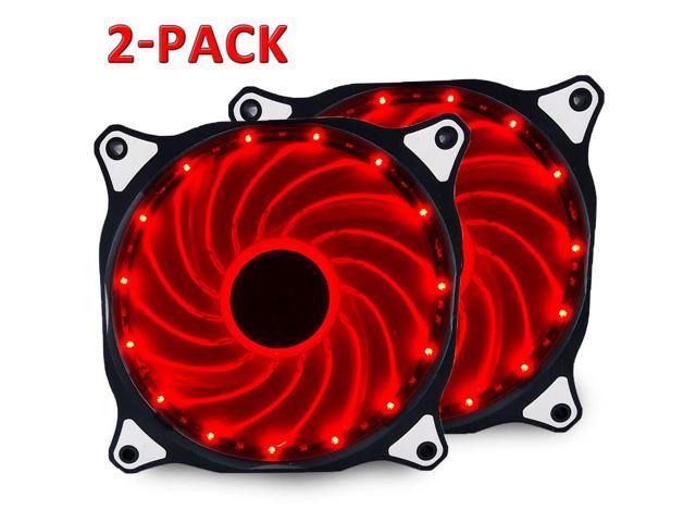 2 Pack 120mm DC 15 LED Cooling Case Fan for PC Computer,Quiet Edition CPU Red