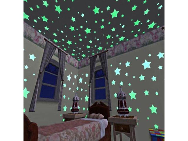 100pcs 3d Stars Glow In The Dark Ceiling Wall Stickers Cute Living Home Decor Luminous Wall Stickers For Kids Baby Room Bedroom