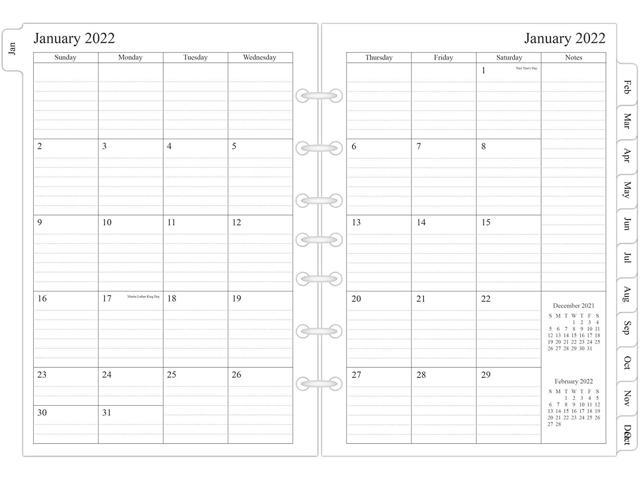 Runs from January 2022 to December 2022 2022 Weekly & Monthly Planner Refill Desk Size 4 5-1/2 x 8-1/4 7-Hole Punched