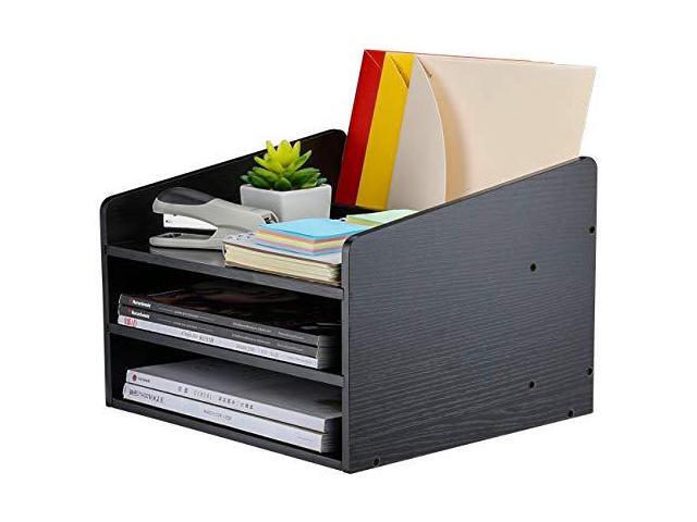 Pag Office Supplies Wood Desk Organizer Desktop File Letter Holder With Adjule Drawer 4 Compartments Black Newegg Com