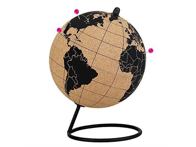 Cork Globe With Push Pins 57 Inches Desktop World Educational Map Durable Metal Base Easy Spin Travel Accessory Home Office Decor