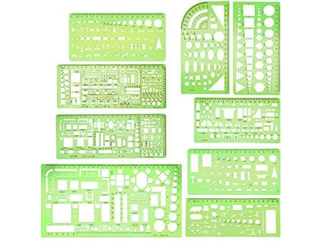 BOAO 9 Pieces Geometric Drawing Templates Clear Green Building Formwork Stenc...