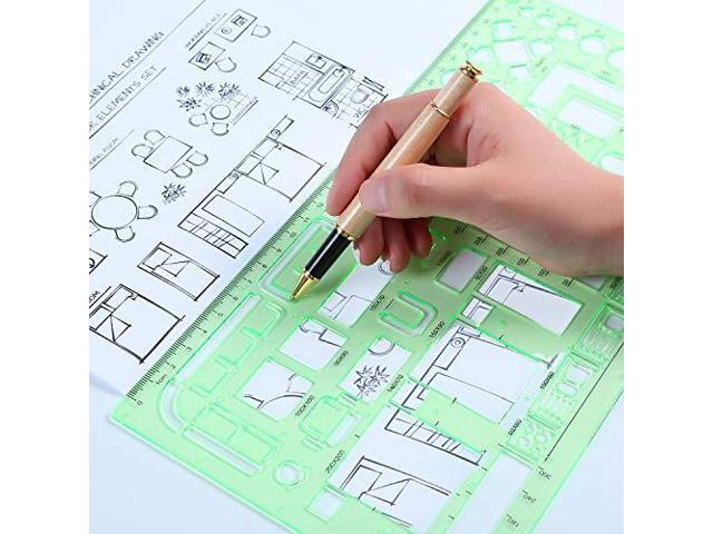 BOAO 9 Pieces Geometric Drawing Templates Clear Green Building Formwork Stenc...