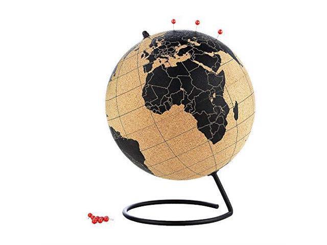Cork Globe With Push Pins 57 Inches Desktop World Educational Map Durable Metal Base Easy Spin Travel Accessory Home Office Decor