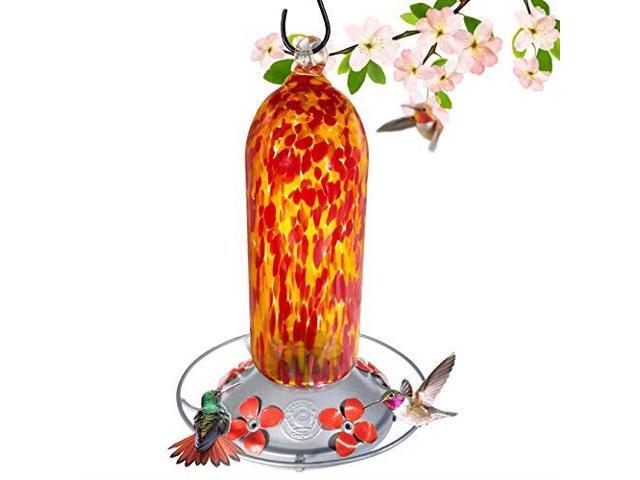 Grateful Gnome Hummingbird Feeder Hand Blown Glass Fiery Bell