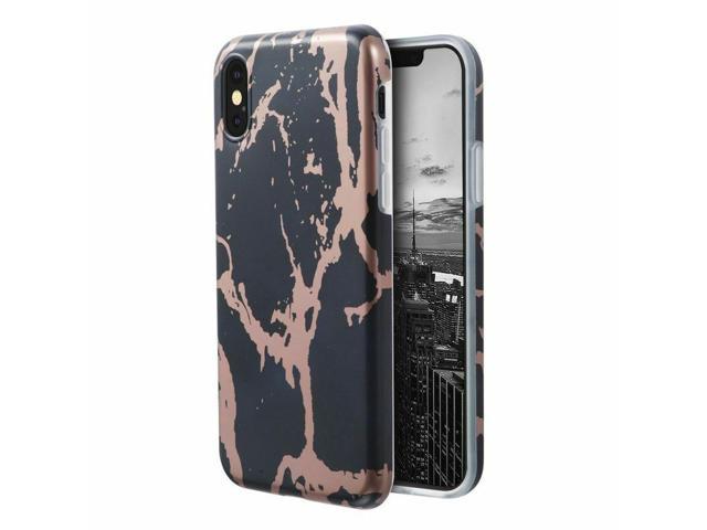 For Iphone X Black Rose Gold Marble Soft Skin Case Newegg Com