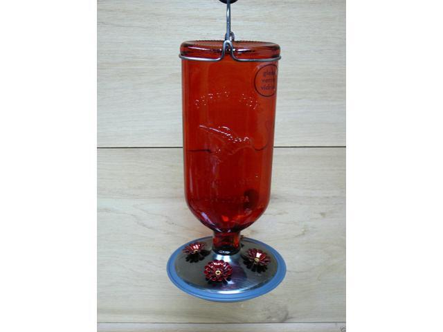 Searsmall 16oz Elegant Antique Red Glass Bottle Hummingbird Feeder