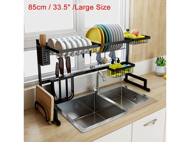 Over Sink Dish Drying Rack 2-Tier Stainless Steel Cutlery Drainer Kitchen Shelf Over Sink Dish Drying Rack 2-Tier Stainless Steel Cutlery Drainer Kitchen Shelf