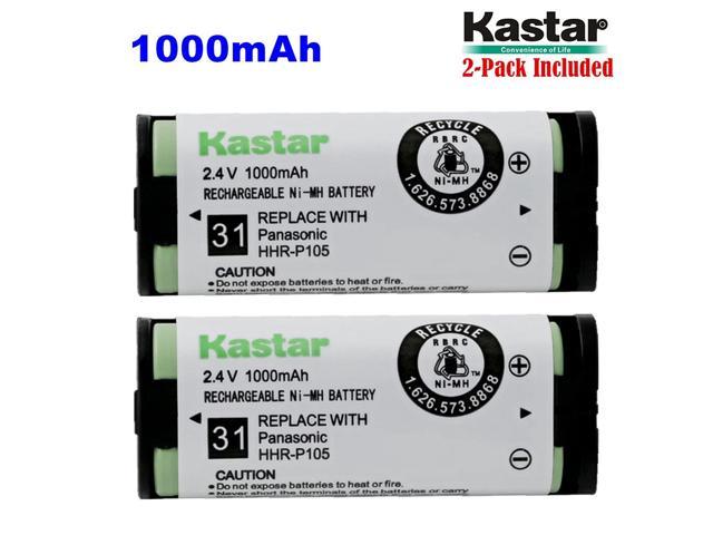 Replacement for Panasonic HHR-P105 Cordless Phone HHRP105A Kastar Type 31 NI-MH Rechargeable Cordless Telephone Battery 2.4V 1000mAh 