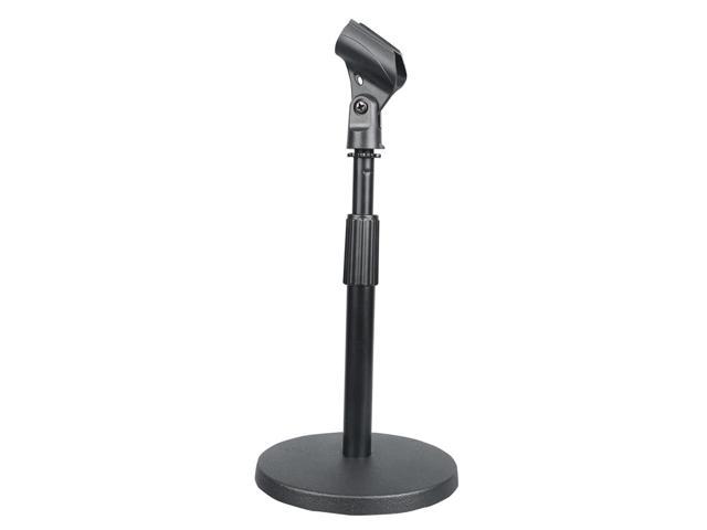 Pyle Compact Tabletop Microphone Stand -Mini Desktop Mount w/ Height Adjustment 9’’ to 13’’ High & Universal M-6 Mic Holder-Solid Round Base for Home or Studio Use w/ Lock Tight Clamp PMKSDT40, Black