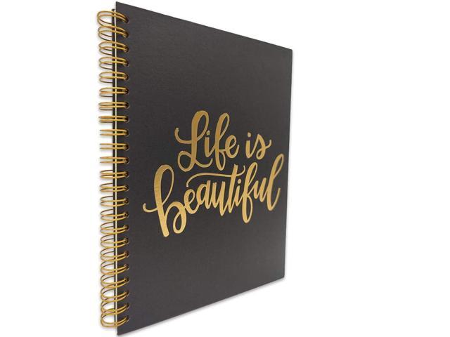Student akeke Life Is Beautiful Motivational Inspirational Spiral Notebook/Journal Gold Foil Words Diary Book Gift for Women Lady Daughter Gold Wire-o Spiral Sister colleague Friend