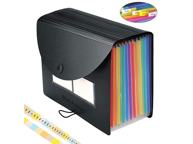 Expanding File Folder/BluePower 12 Pockets Accordian File Organizer/Portable Expandable Plastic Filing Box Accordion Bill/Paper/Document/Receipt