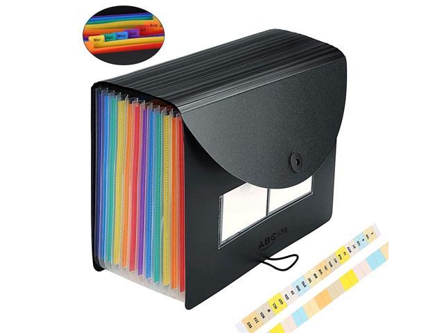 A4/Letter Size Accordian File Organizer,24 Pockets Expanding File Folder with Expandable Cover,Standing Document Organizer,Rainbow Filing Box,Desktop Plastic Folder Organizer with 2 Pack Labels 