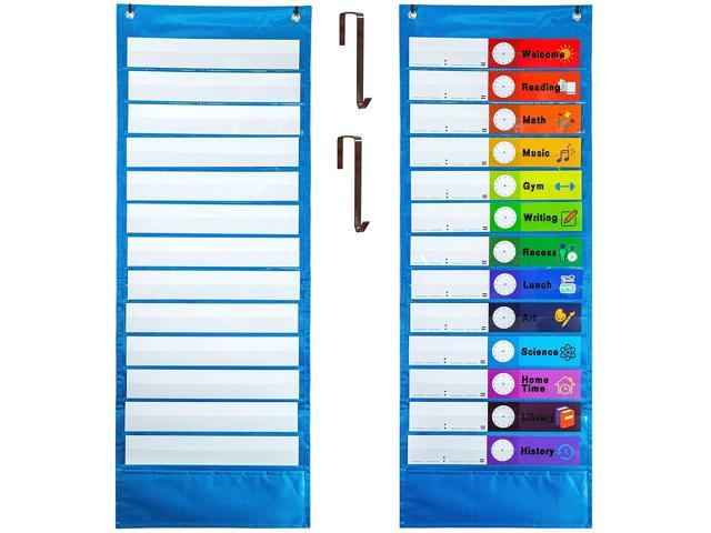 Black Magnetic Pocket Chart with 10 Dry Erase Cards for Standards,Daily Schedule,Activities,Class demonstrations