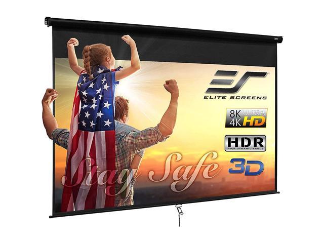 80-INCH Manual Pull Down Projector Screen Diagonal 16:9 Diag 4K 8K 3D Ultra HDR HD Ready Home Theater Movie Theatre White Projection Screen with Slow Retract Mechanism M80H Elite Screens Manual B 