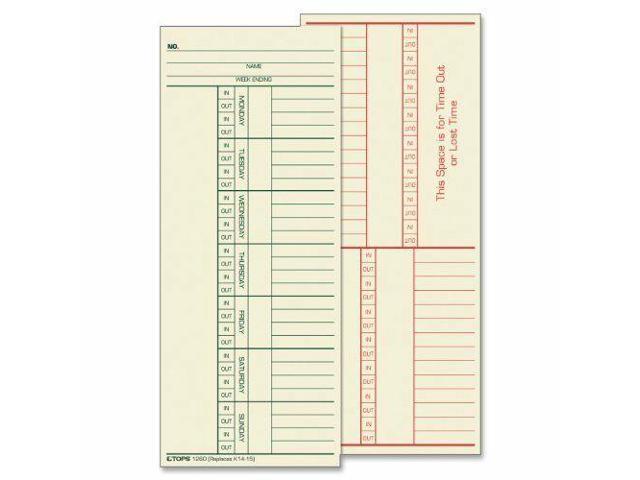 8.25/" X 3.37/" Sheet Size top1260 Manila - Tops 2-sided Weekly Time Card