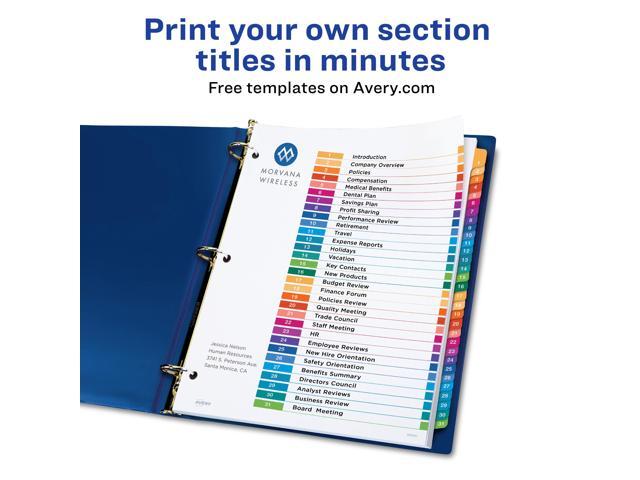 Avery Ready Index 31 Tab Dividers, Customizable TOC, 6 Sets (11831 ...