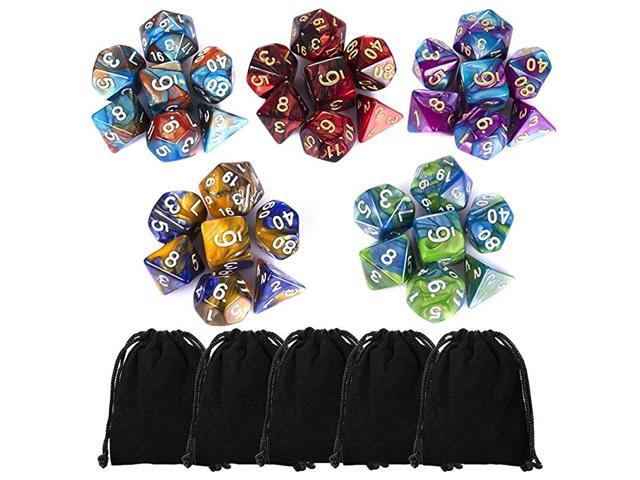 Polyhedral Dice Set 35 Pieces with Black Pouches 5 Complete DoubleColors Dice Sets of D4 D6 D8 D10 D D12 D20 Compatible with Dungeons and Dragons DND RPG MTG Table Games