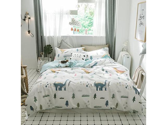 Cartoon Dinosaur Kids Bedding Set Queen Soft Cotton Full Duvet Cover Set For Boys Girls Modern Reversible Teens Children Comforter Cover Set 3 Piece Cotton Bedding Collection Full Queen Newegg Com