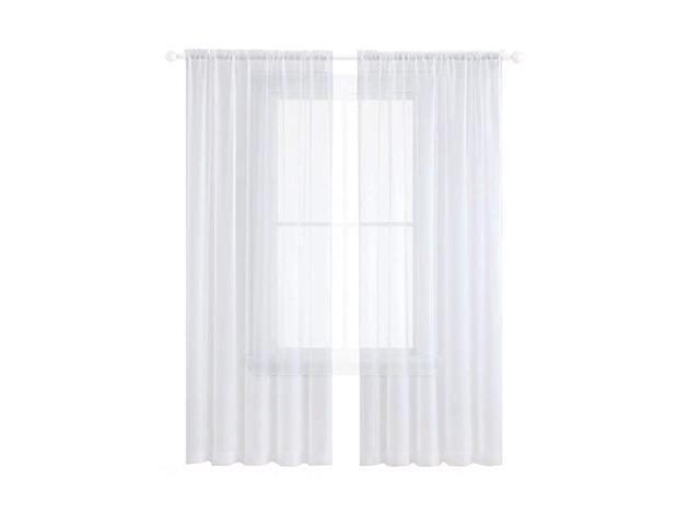 Sheer Curtain Voile Panels Window Treatment for Kitchen Bedroom Outdoor Small Windows Set of 2 White 63 inch Length