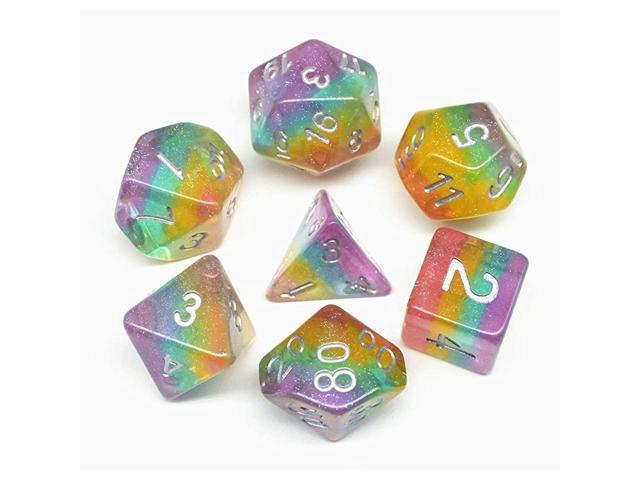 HDTL-15 Trans Glitter Rainbow ~ 7 piece Polyhedral dice set ~ NEW RPG DnD Magic 