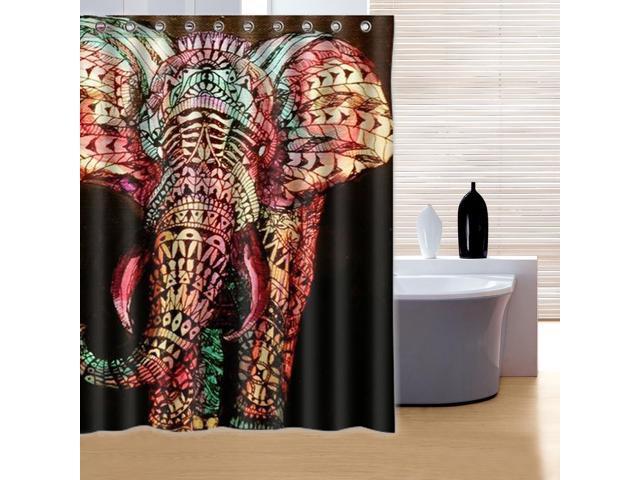 180x180cm Elephant Bathroom Shower Curtain Waterproof 12 Hooks Toliet Mat 