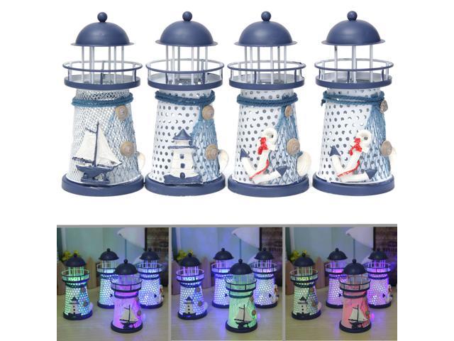 Nautical Shabby Metal Lighthouse Shell Colorful LED Light Home Party Decorations 