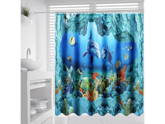 Bathroom Waterproof polyester fabric Shower Curtain set Beach view 180x180cm 