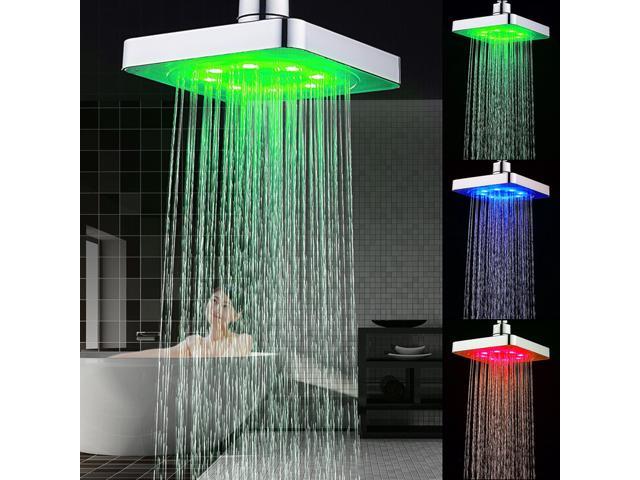 360° Adjustable 6 Inch LED Light Square Rain Shower Head Stainless Steel 3
