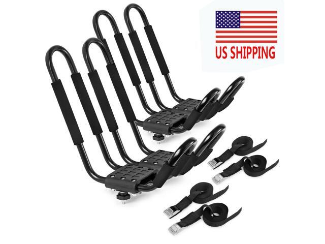 2 Pairs Universal Roof J-Bar Rack Kayak Boat Canoe Car SUV Top Mount Carrier New