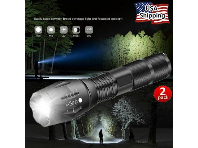 Super Bright 90000LM LED Tactical Flashlight Torch Zoomable USB Rechargeable 