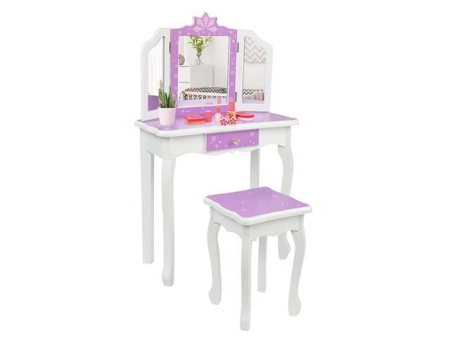 Details about   Girls Vanity Makeup Kids Dressing Table Set w/Stool Drawer & Mirror Purple 