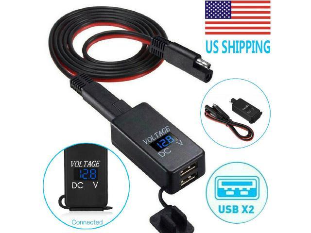 Motorcycle SAE to USB Cable Adapter Dual USB GPS Cellphones Charger  Voltmeter