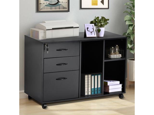 Home Office File Cabinet Hangling Letter Size Files Large Storage Printer Stand Open Storage Shelves Mobile Filling Office Cabinet With Wheels Black Newegg Com