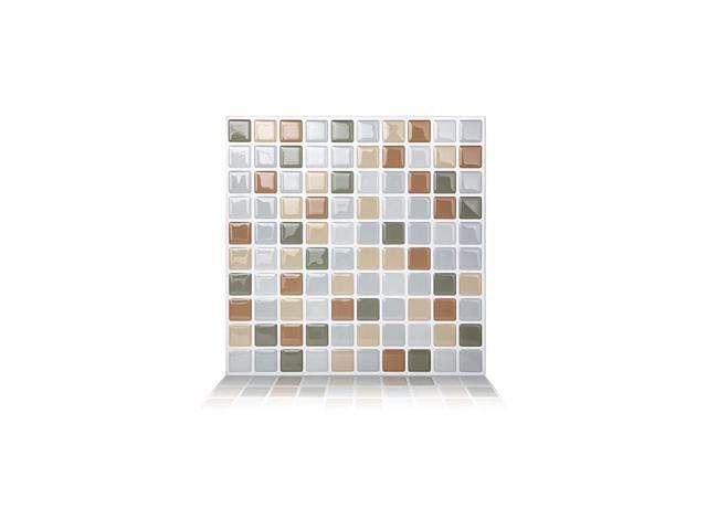 Peel and Stick Self Adhesive Removable Stick On Kitchen Backsplash Bathroom 3D Wall Tiles in Mosaic Designs (Beigegrey) (5)