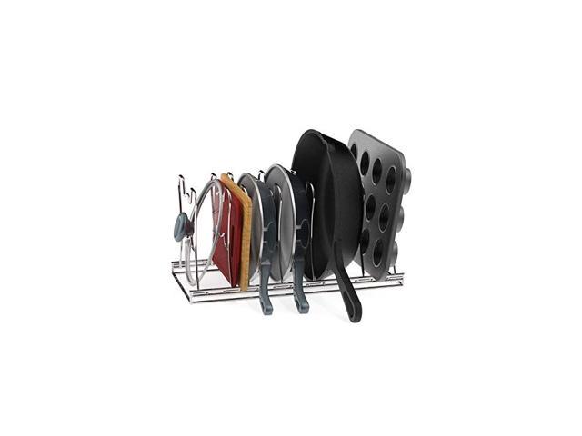Adjustable Compartments Pan and Pot Lid Organizer Rack Holder, Chrome
