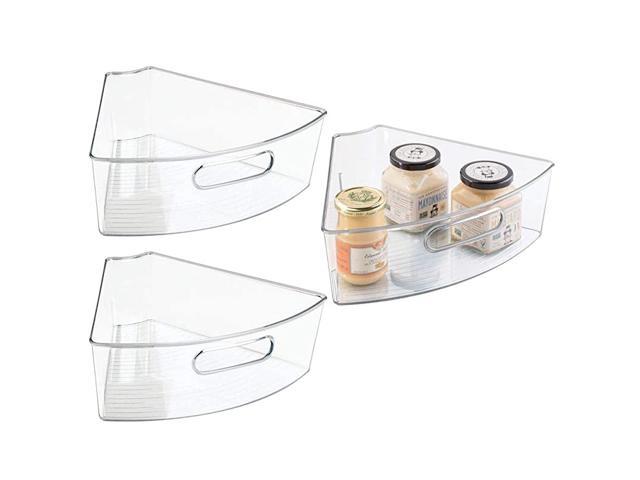 Kitchen Cabinet Plastic Lazy Susan Storage Organizer Bins with Front Handle - Large Pie-Shaped 1/6 Wedge - Food Safe, BPA Free - 3 Pack - Clear