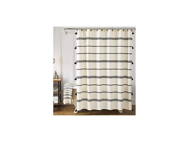 Tassel Fabric Shower Curtain Black And, Black And Cream Boho Shower Curtain