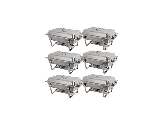 8 Qt Stainless Steel 6 Pack Full Size Chafer Dish Water Food Pan and Fuel Holder 