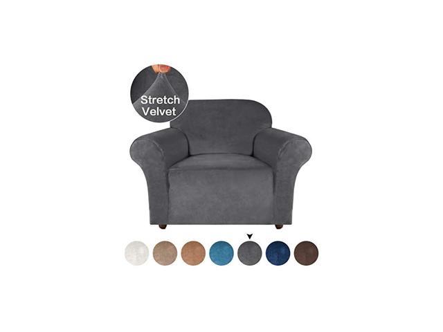 Stretch Armchair Covers Velvet Couch Cover for Chair Protectors Cover for Living Room Chair Slipcovers Thick Soft Sofa Cover with Elatic Bottom, Couch Covers for Dogs, Form Fit, Gray