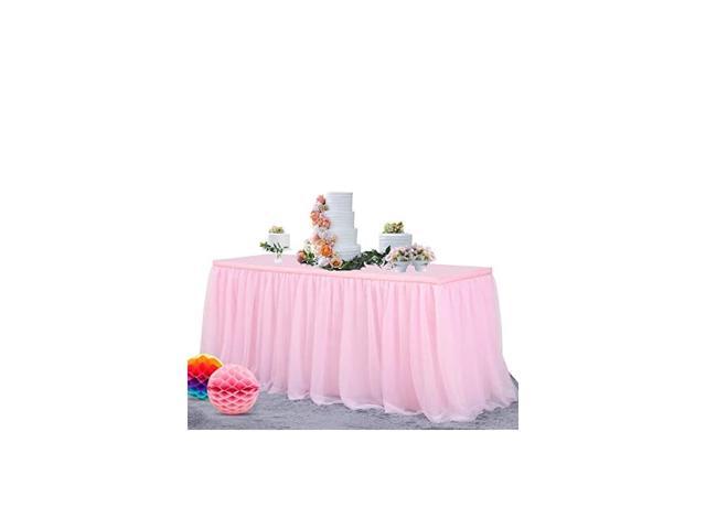 6FT Pink Tulle Table Skirt Tutu Table Skirting With Satin Double Drape for Rectangle Table or Round Table for Wedding,Birthday Party,Baby Shower L72inH30in