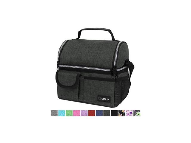 Insulated Dual Compartment Lunch Bag for Men, Women | Double Deck Reusable Lunch Pail Cooler Bag with Shoulder Strap, Soft Leakproof Liner | Large Lunch Box Tote for Work, School (Charcoal)