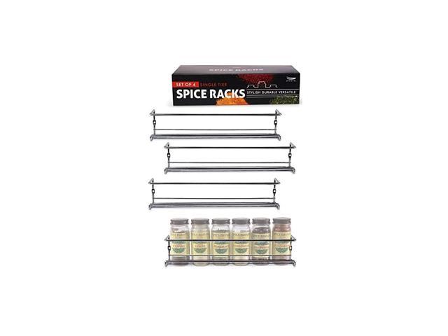Set of 4 Hanging Chrome Racks Perfect Seasoning Organizer For Your Kitchen Cabinet Elegant Spice Rack Organizer For Cabinet or Wall Mount Cupboard or Pantry Door 