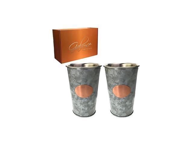 Galvanized Iron Mint Julep Cups - Set of 2 with Rose Gold Accents, Stainless Steel Lined Double Walled 16 oz Stylish Beer Glasses for Home Bars. Unique 6th Iron Anniversary or Birthday Gift