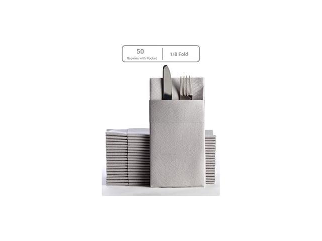 Dinner Napkins Cloth Like with Built-in Flatware Pocket, Linen-Feel Absorbent Disposable Paper Hand Napkins for Kitchen, Bathroom, Parties, Weddings, Dinners or Events, 16x16 inches, Pack of 50