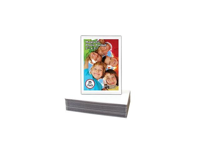 Magnetic Photo Pocket Picture Frame White Holds 2 5 X 3 5 Inches Photos 25 Pack Newegg Com
