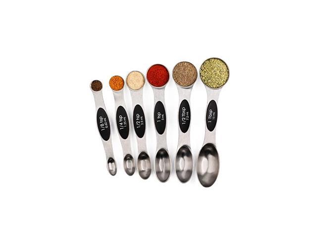 Magnetic Measuring Spoons Set of 6 with Double Ends Stainless Steel Teaspoon Tablespoon Measuring Spoon 