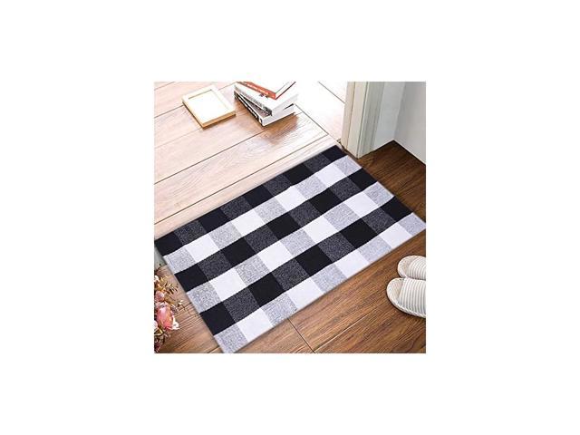 Cotton Checkered Plaid Area Rug Porch Laundry Welcome Door Mat Black and White 